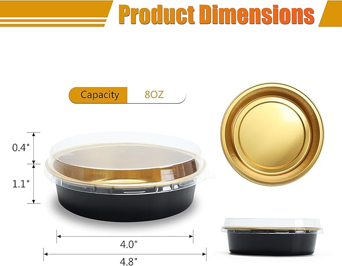 Mini Cake Pans with Clear Lids, 7.2oz 50Pcs Black Creme Brulee Cups for Muffin, Disposable Aluminum Cupcake Pans for Party, Birthday