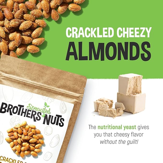 Brothers Nuts Crackled Cheezy Almonds – Organic, Sprouted Almonds – Healthy Keto Snack – Vegan, Gluten-Free, Kosher – No Preservatives – 2oz (2 Pack)