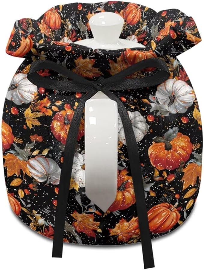 Pumpkin Maple Tea Cozy for Teapot Insulated Soft Tea Kettle Cover for Halloween Day Resuable Tea Pot Cozy for Keeping Warm Kettle Kitchen Dust Cover for All Saints' Eve