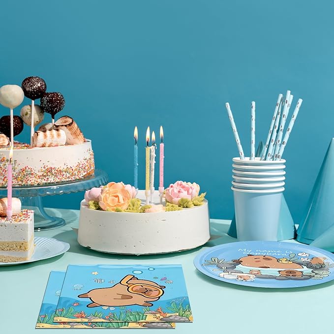40Pcs Capybara Birthday Party Decorations - Cute Cartoon Capybara Party Tableware Set Includes Disposable Paper Plates and Napkins訝쭮aby Shower Boys Girls Birthday Party Decorations Supplies,Serves 20