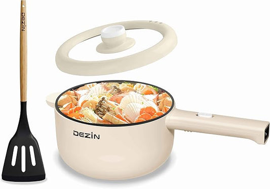 Dezin Electric Cooker, 2L Non-Stick Saut챕 Pan, Rapid Noodles Cooker, Mini Pot for Steak, Egg, Fried Rice, Ramen, Oatmeal, Soup with Power Adjustment, College Dorm Room Essential