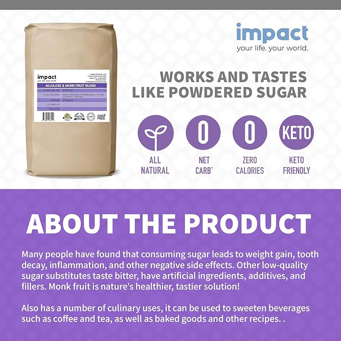 Impact Powdered Sweetener - Allulose & Monk Fruit Blend - Zero Calorie and Carb, Keto-Friendly, Sugar Substitute, Bake & Cook Guilt-Free - 44 lbs