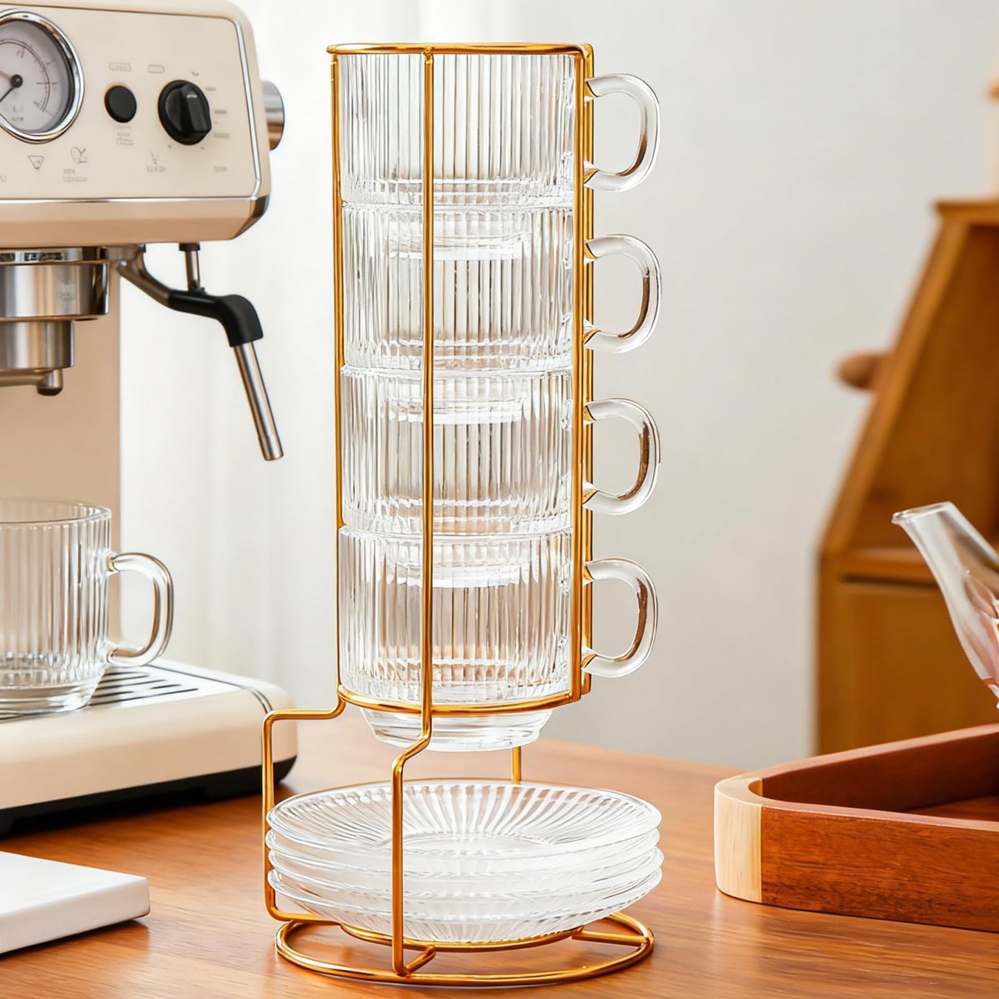 5.4 oz Espresso Cups Set of 4,Stackable Clear Glass Small Coffee Cup Set