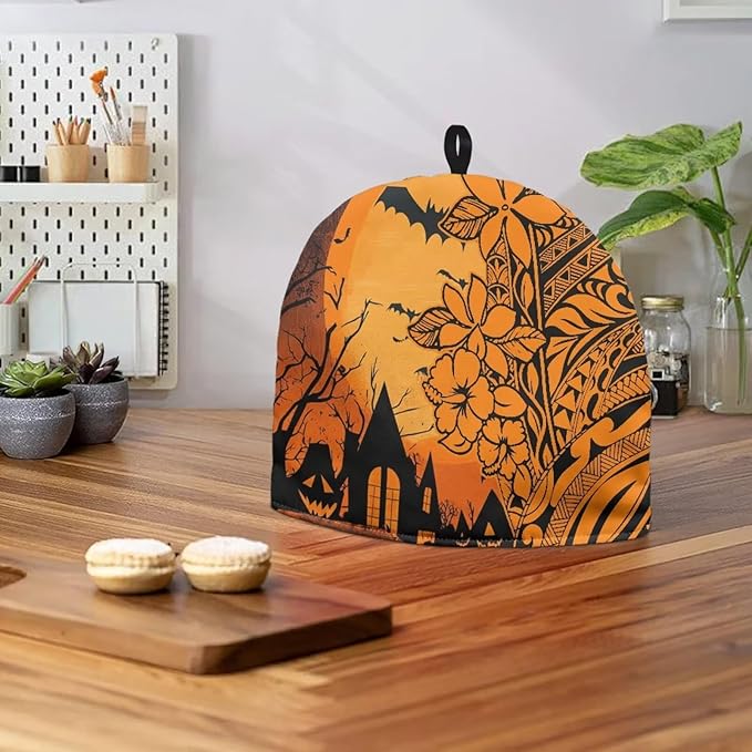 Halloween Tea Cozy for Teapot Samoa Polynesian Style Tea Cosy Fabric Quilted Padding & Heat-Proof Teapot Cover Customized Soft Tea Cozy for Household Kitchen