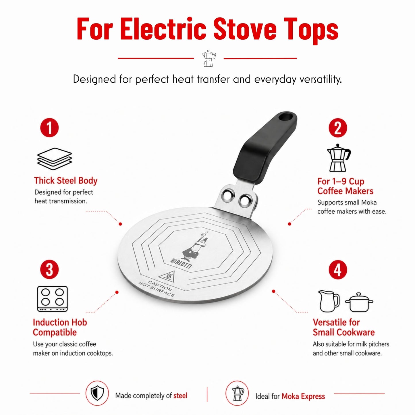 Bialetti Stainless Steel Plate, Heat Diffuser Cooking Induction Adapter, Steel, 6 pints