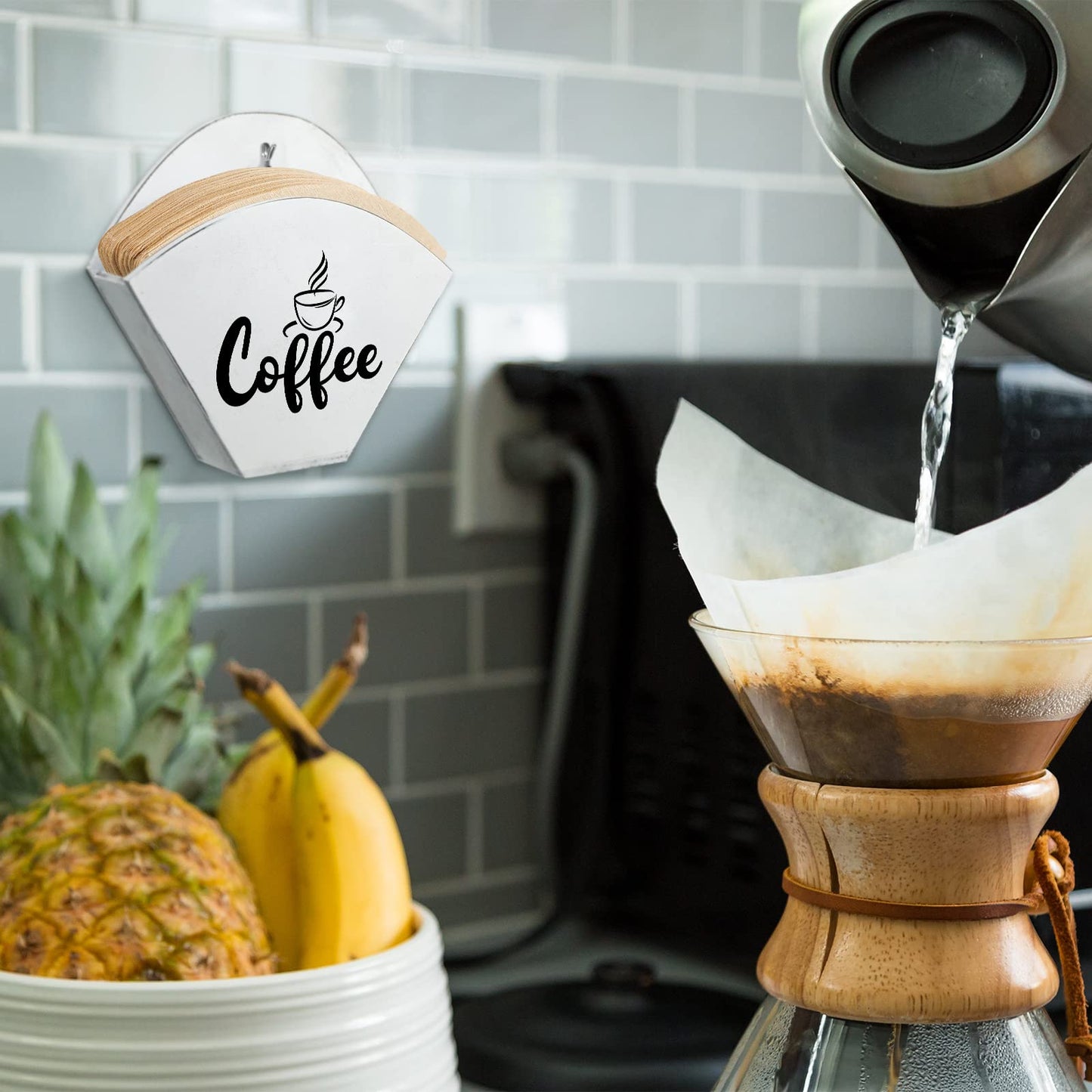 Yalikop Cone Coffee Filter Holder Farmhouse Filter Storage Container Wall-mount Vintage Paper