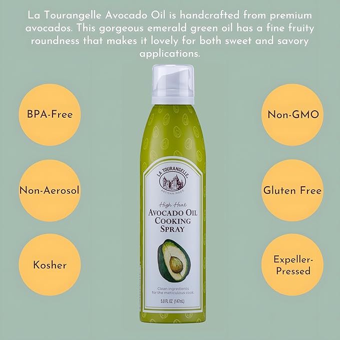 La Tourangelle, Avocado Oil Spray, Handcrafted from Premium Avocados, High Smoke Point Refined Oil Great for High Heat Cooking, Frying, Spray Cooking and Grilling, 5 Fl Oz