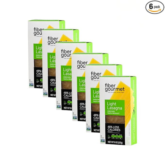 Fiber Gourmet Pasta - Light Lasagna Pasta - Low Net Carb, Fiber-Rich, Low Calorie, Healthy Pasta - Made in Italy, Kosher, Vegan, Non-GMO - 8 Oz, Pack of 6