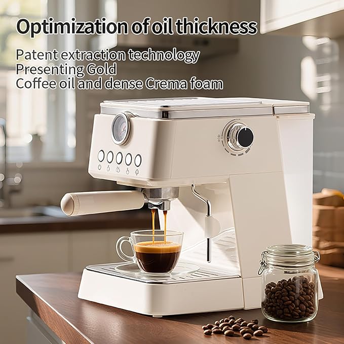 Espresso Machine 20 Bar, Upgraded 1300W Espresso Maker with Milk Frother Steam Wand, Semi-Automatic Espresso Coffee Machines for Home, for Cappuccino, Latte, 50oz Removable Water Tank (white)