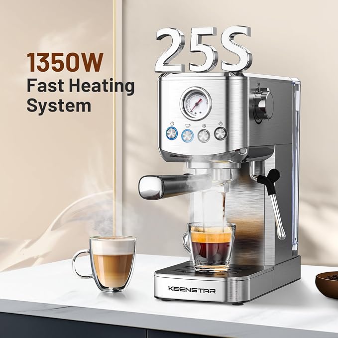 Espresso Machine 20 Bar, Cold Brew Espresso Maker with Milk Frother Steam Wand, Compact Stainless Steel Semi Automatic Espresso Coffee Machine for Cappuccino & Latte & Americano Maker