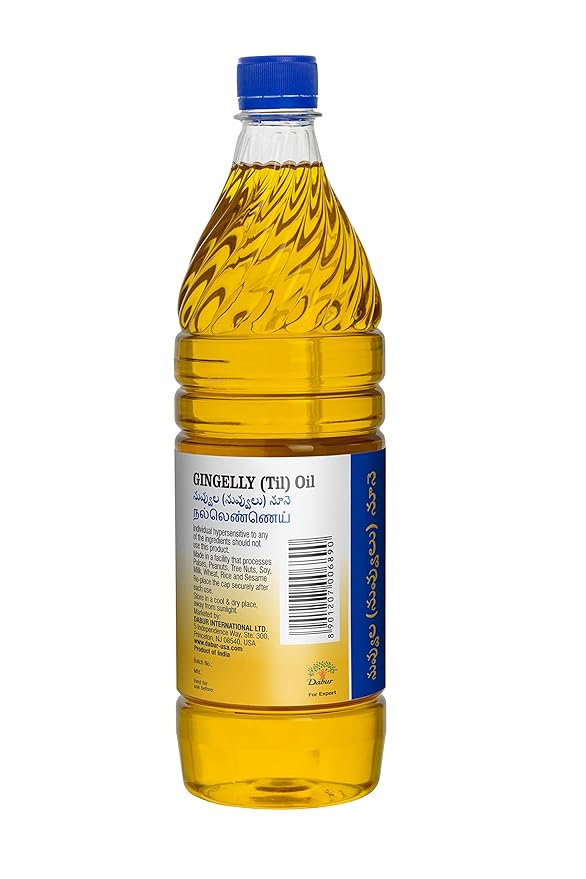 Dabur Sesame Oil for Vegan Cooking, Natural Extract of Sesame Seed, Edible Vegetable Oil for Flavoring Enhancement, Oriental Cooking, Grilling, Baking, Sautéing, Roasting and Healthy Frying, (1 Ltr.)