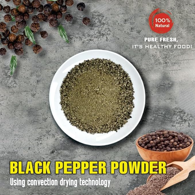 BLACK PEPPER POWDER 5.29 Oz (150g) VIETFARMFOOD: Natural pure, convection dried seasoning made from real vegetables - perfect for adding flavor to any meal, from cooking, baking, salads, soups, sauces