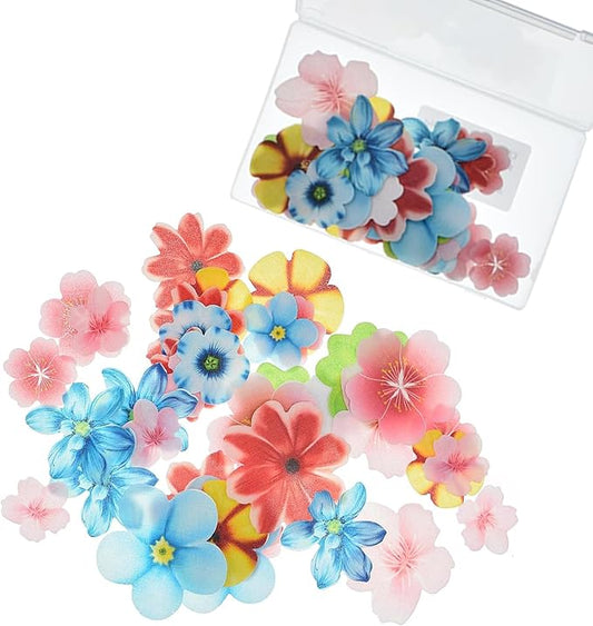 YOcity 70Pcs Edible Flowers Cake Toppers Cupcake Topper Luau Hawaii Flowers Wafer Paper Flower Cake Decorations for Wedding Birthday Baby Shower Party Supplies Mixed Size & Colour