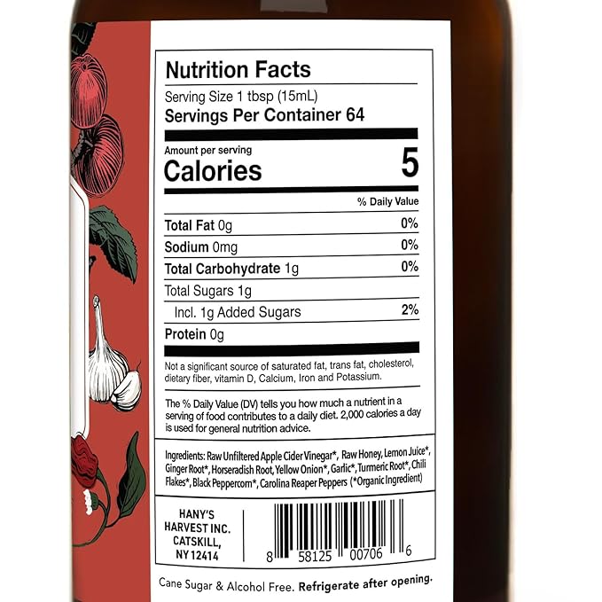 Hany's Harvest Carolina Reaper Fire Cider - 32 fl oz Glass Bottle | All-Natural, Small-Batch, Handcrafted, Non-GMO, Gluten-Free