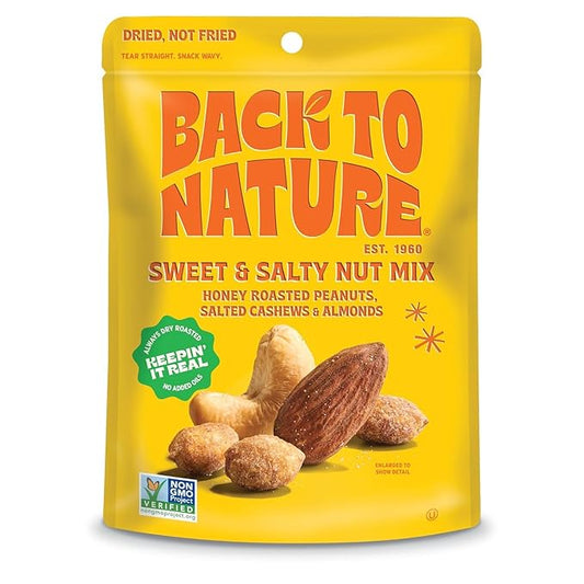 Back to Nature Sweet & Salty Nut Mix, Honey Roasted Peanuts, Salted Cashews & Almonds, Dry Roasted, Non-GMO, On-the-Go Pouch Snack, 9oz Pouch