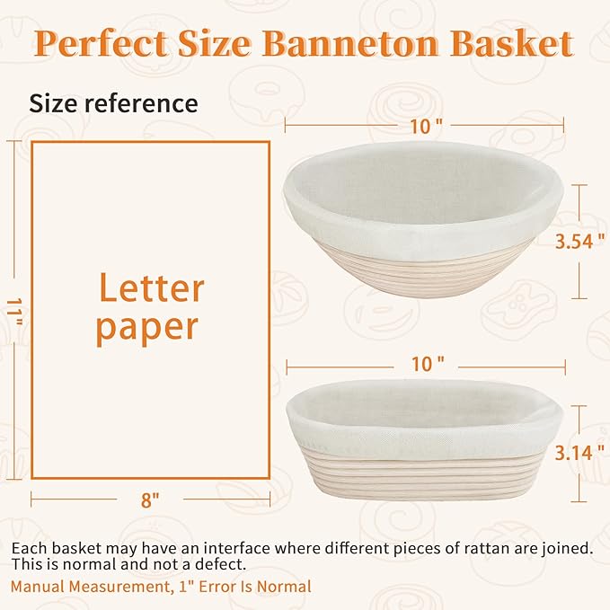 Aliggbent 40Pcs Sourdough Bread Baking Supplies, 10'' Round & Oval Banneton Bread Proofing Baskets with 24 oz Sourdough Starter Jar Kit, Digital Scale, Cutting Board, Knife, Bags ï¼?Bread Making Tools