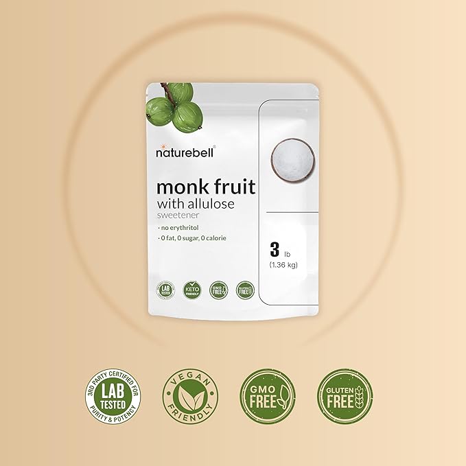 Monk Fruit & Allulose Sweetener with No Erythritol, 3 Pounds | 0 Aftertaste, 0 Calories, 0 Net Carbs ??1:1 Sugar Substitute ??Perfect Sweet Balance for Baking, Cooking, Beverages ??Keto, Vegan