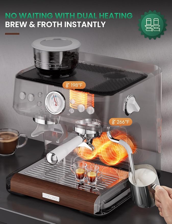 Espresso Machine with Grinder, Multifunctional Espresso Machine with Powerful Milk Frother 58MM Cafì±?Level Espresso Coffee Machine 15 Bar Cappuccino & Latte Machine for Home Stainless Steel