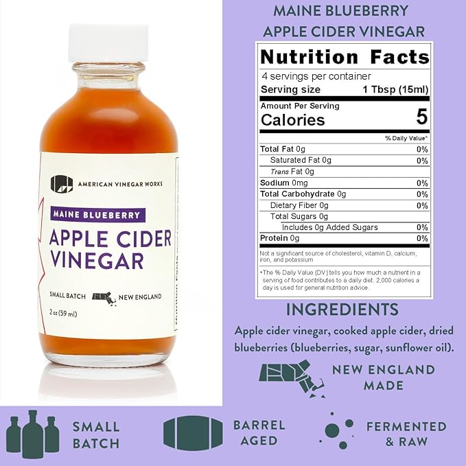 American Vinegar Works - Apple Cider Vinegar Sampler Pack - Includes Apple, Cranberry Apple, Hot Apple, Wild Blueberry, and Maple Cider Vinegars - Great for Gifts - 2oz Bottles - 5 Pack