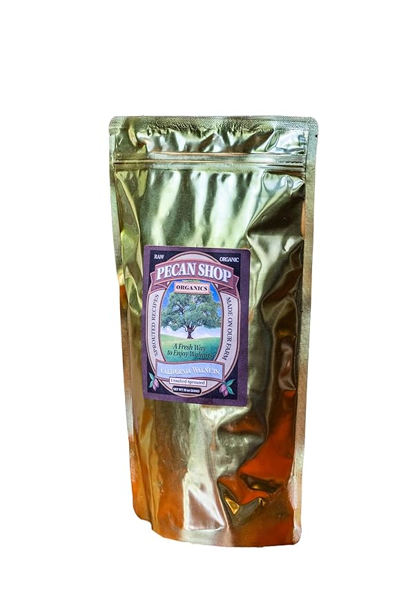 Pecan Shop Sprouted Organic Raw California Walnuts, High halves Count, Unsalted, 12 Ounce