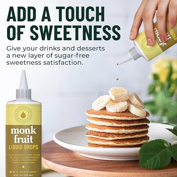 Natrisweet Liquid Monk Fruit Sweetener Drops, 8 fl oz, Pure Monkfruit Drops Without Erythritol, No Fillers, Zero Calorie, Keto Syrup, Liquid Monk Fruit Extract, Sugar Substitute, 911 Servings