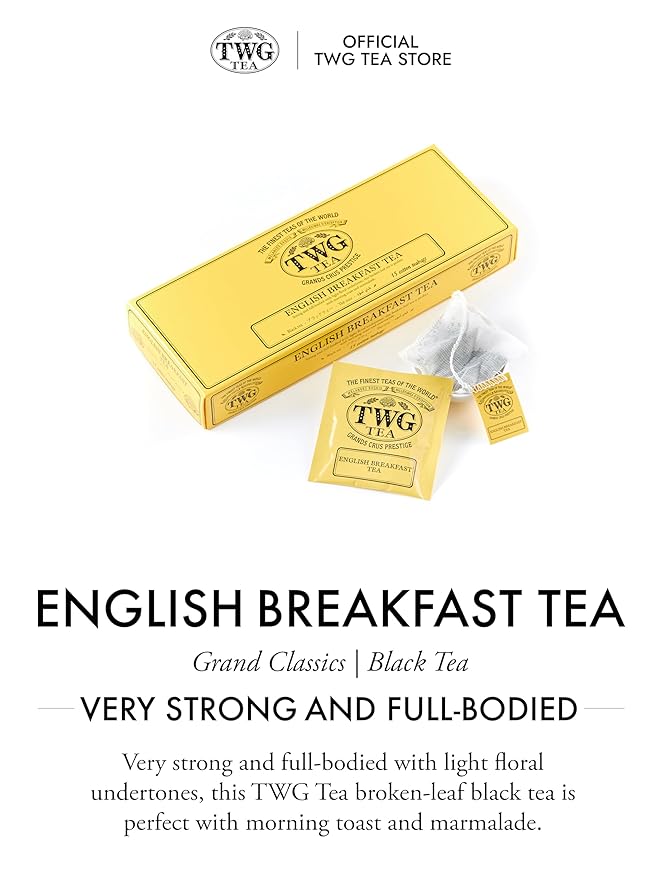 TWG Tea | English Breakfast Tea | Black Tea | Floral Undertones | 15 Hand Sewn Cotton Teabags | Gift Set