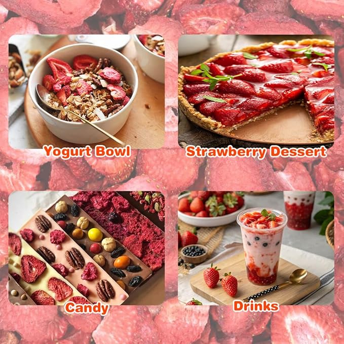 Freeze-Dried Strawberry Slices 5.6oz Jar - 100% Natural Crispy Strawberry Fruit Snack, Vegan, Non-GMO, Dried Berry for Baking, Smoothies, Yogurt & Oatmeal Topping (160g)