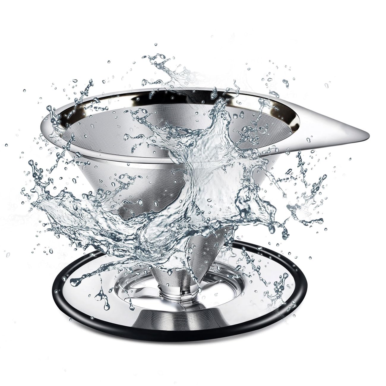LHS Pour Over Coffee Dripper Stainless Steel Coffee Filter Metal Cone Filter Paperless Reusable