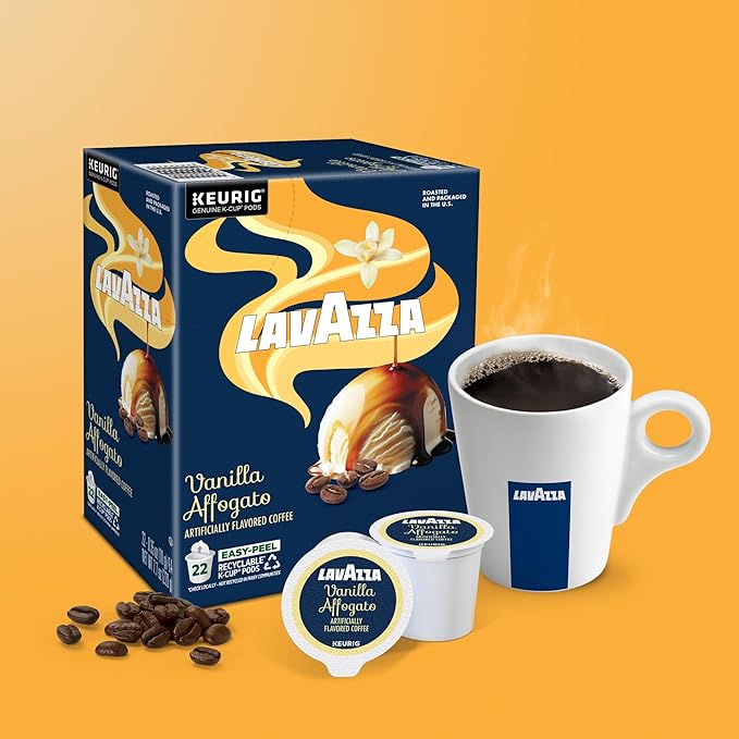 Lavazza Vanilla Affogato Coffee, Single Serve Keurig K-Cup Pods, Flavored Coffee, 88-Count Box (4 Packs of 22)