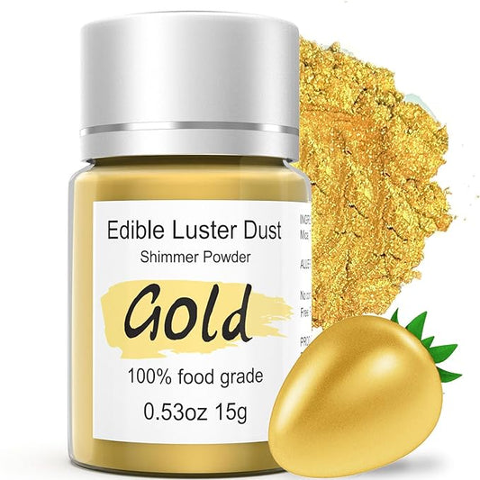 15g Edible Gold Luster Dust for Drinks Cake Decorating ??Colaele Gold Shimmering Edible Glitter Dust for Chocolates, Metallic Food Coloring Powder for Edible Glitter for Cocktails, No Gluten,Vegan