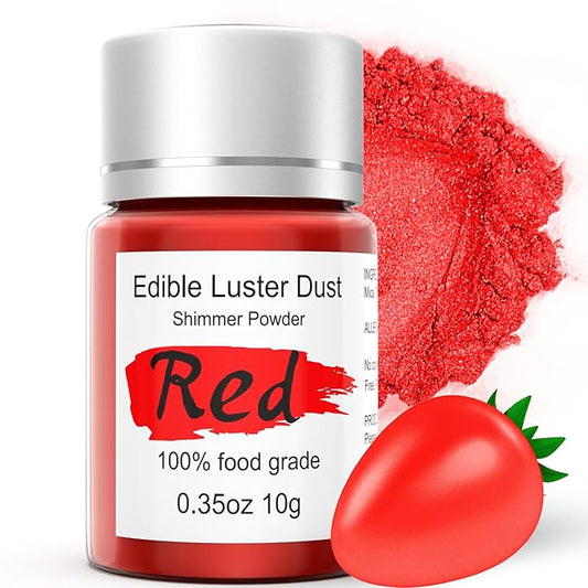Red Luster Dust Edible Glitter for Cocktails ??10g Colaele Edible Shimmering Dust for Chocolates, Metallic Food Coloring Powder for Cake Decorating Edible Glitter for Drinks, No Gluten,Vegan