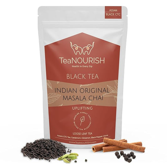 TeaNOURISH Indian Original Masala Chai Tea | Assam CTC Black Tea Loose | Blended with Cinnamon, Cardamom, Black Pepper & Cloves | 100% NATURAL INGREDIENTS - 3.53oz/100g