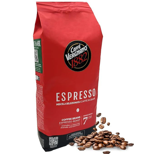 Caffe Vergnano 1882 Espresso Whole Bean Arabica Roast Coffee, 2.2 lb bag - Italian Medium Roast Coffee Beans with notes of Chocolate, Nuts & Caramel, Intensity 7/10-1000g Bag