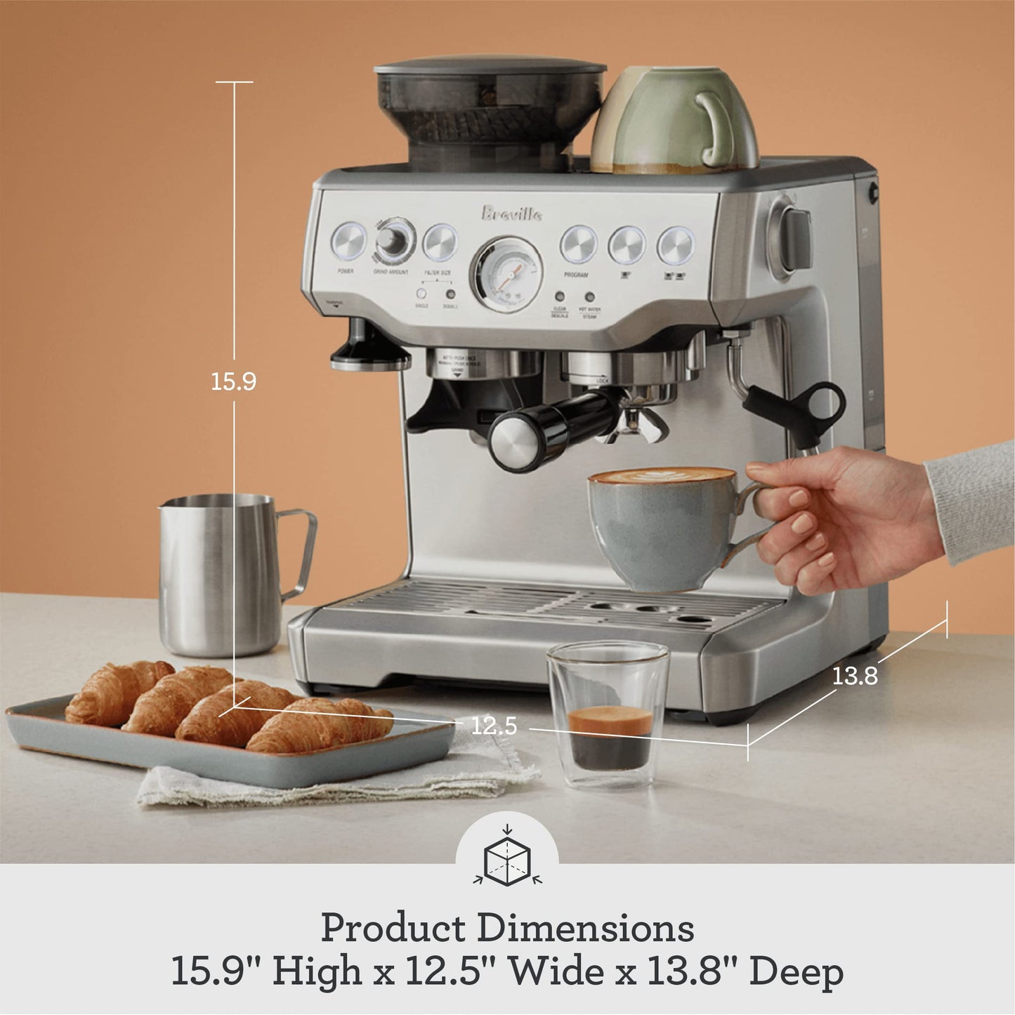 Breville BES870BSXL Barista Express Espresso Machine, Black Sesame
