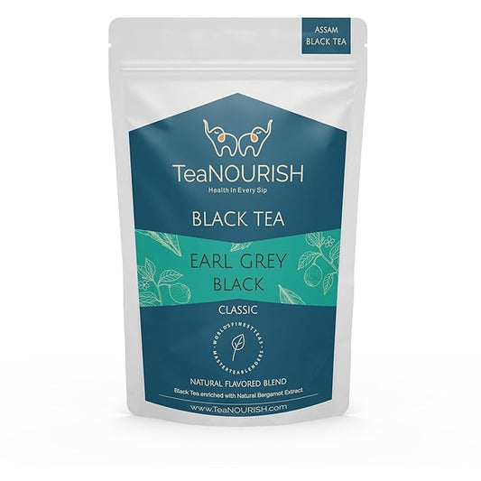 TeaNOURISH Earl Grey Black Tea | Assam Loose Leaf Black Tea Enriched with Natural Bergamot Extract | Full Bodied with Citrusy Notes | 100% NATURAL INGREDIENTS - 3.53oz/100g