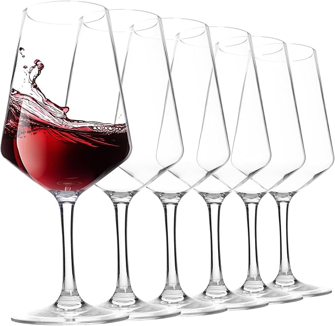 20-ounce Unbreakable Wine Glasses-Acrylic Plastic Stem Wine Glasses, set of 6-All Purpose,Red or White Wine Glass,Dishwasher Safe,BPA Free (Clear, Large)
