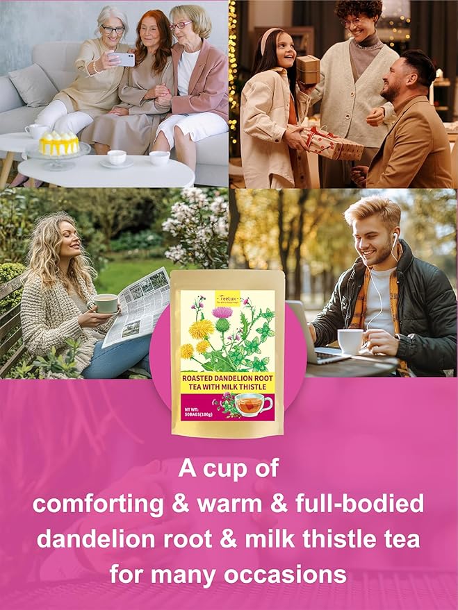 TeeLux Roasted Dandelion Root Tea with Milk Thistle & Peppermint, Smooth & Refreshing Flavor, Caffeine Free, 50 Count