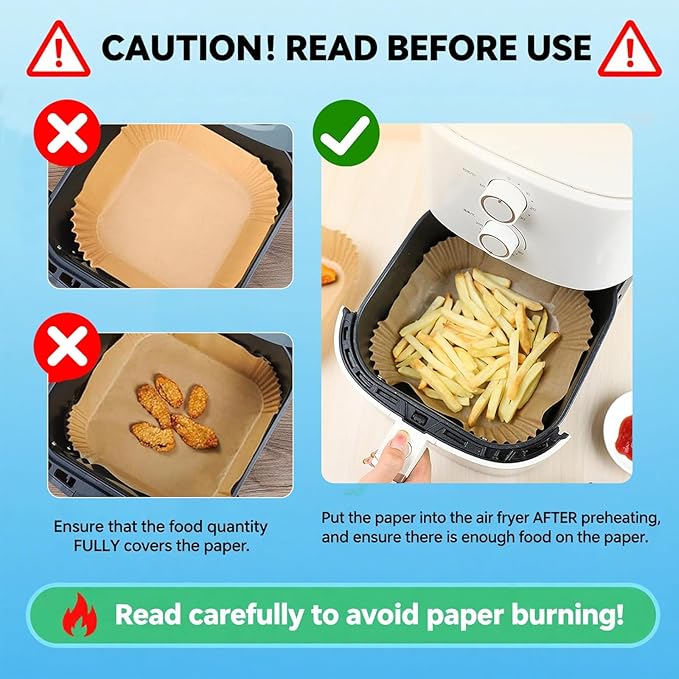 150-Piece 8.7" Square Disposable Parchment Liners ??Non-Stick Paper for Air Fryers, Perfect for Baking, Roasting & Microwave Use