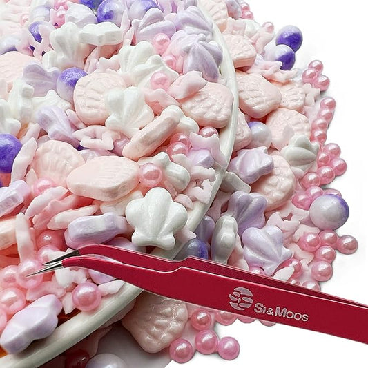 SE Si&Moos Candy Sea Shells for Cake Decorating Pink Sprinkles Pink Edible Seashells Under The Sea Cake Decorations Beach Sprinkles Christmas Cookie Decorations Edible Baby Shower Cake Decorations 3 OZ with Tweezers