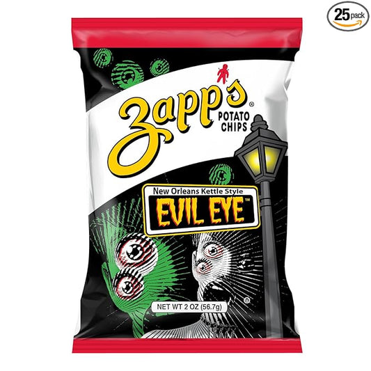 Zapp???New Orleans Kettle-Style Potato Chips Evil Eye Flavor (2 oz Bags, 25 Count) ??Crunchy Chips with a Spicy Kick ??Perfect On-The-Go, Gluten Free Snack