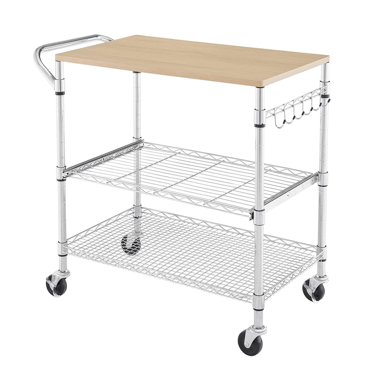 3 Tier Rolling Kitchen Cart with Wood Tabletop, Kitchen Island Carts with Wheels & Slider Shelf
