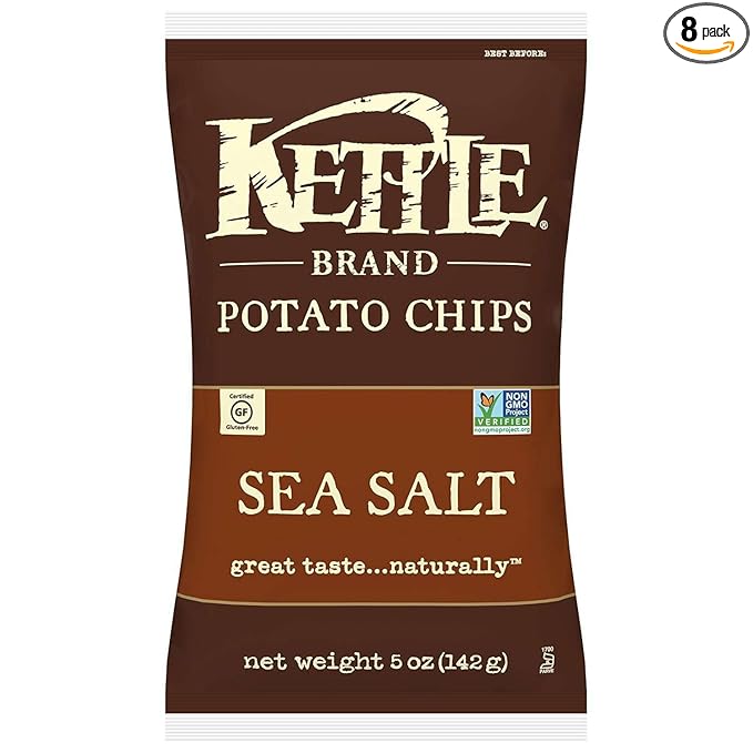 Kettle Brand Potato Chips, Sea Salt, 5 Ounce (Pack of 8)