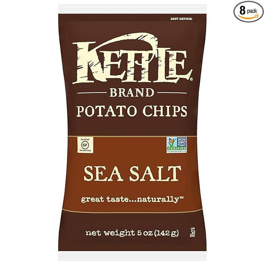 Kettle Brand Potato Chips, Sea Salt, 5 Ounce (Pack of 8)