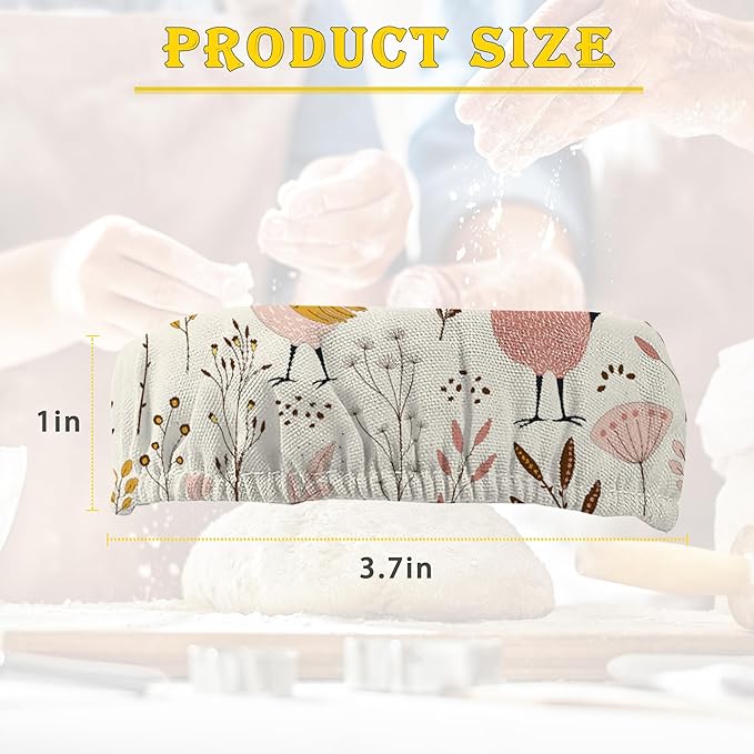 Rooster Floral 5-Pack Cloth Covers for Sourdough Starter Jar, Cloth Covers Reusable Lid Top Sourdough Proofing Bowl Cover Bread Fermentation Baking Supplies for 3-4 Inch Jar Mouth