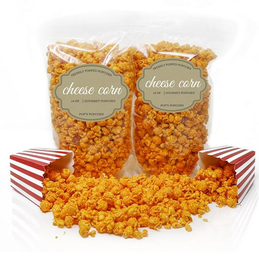 Pop?셄 Popcorn Cheddar Cheese Pop Corn - 24 oz Cheesy Pop Corn Flavored Snacks for Movie Night or Family Picnic - Freshly-Popped and in a Resealable Bag