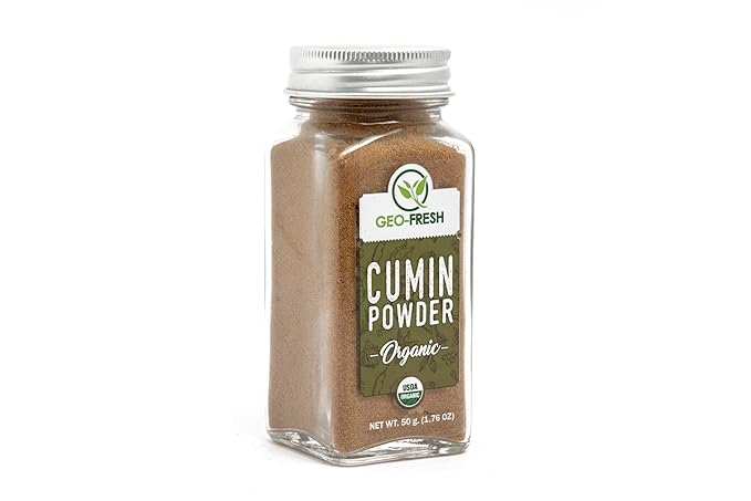 Geo-Fresh Organic Cumin Powder 1.76 oz - Ground Cumin Powder Organic for Cooking - USDA Certified, Non-GMO - For Seasonings, Cooking, Ideal for Spice Blends