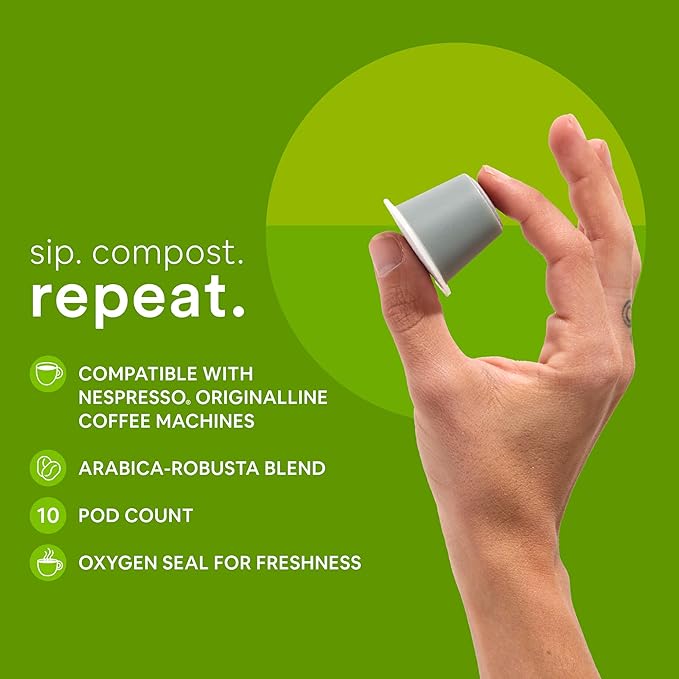 WOKEN COFFEE Compostable Nespresso Pods - Lungo Medium Roast Italian Espresso Coffee Capsules Compatible With Nespresso Coffee Machine (100 Pod Count, 10 Boxes)