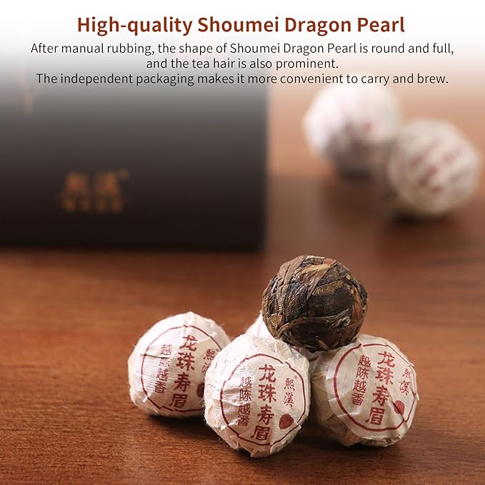 Yuexi Shou Mei White Tea Pearls 2013 Yr Chinese Tea Fuding Aged White Tea Dragon Ball Shou Mei Tea BaiCha Jujube Aroma 白茶 寿眉老白茶 寿眉龙珠 福鼎白茶 7.05oz/200g