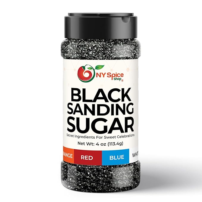 NY Spice Shop Black Sanding Sugar - 4 Ounce Sweet Colorful Edible Sprinkles For Candy Dish - Sugar Sprinkles For Cake Decorating Basket & Dishes