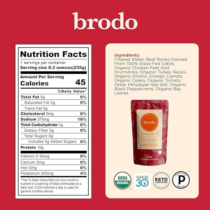 Brodo Bone Broth Bundle with Variety & Classic Packs, Chicken & Ginger, and Spicy Chicken Broths, 18 x 8.3 oz and 4 x 25 oz (30 Cups Total)